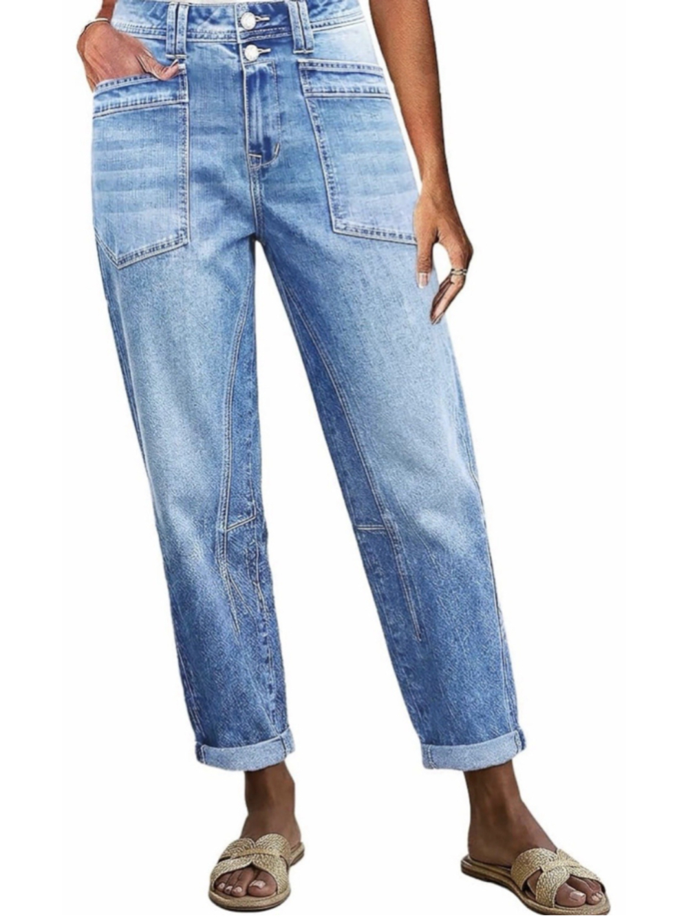 Flamingals Mid Rise Barrel Leg Crop Jeans M